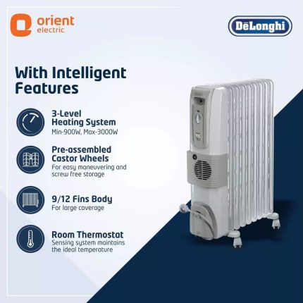 DELONGHI 12 Fin Oil Filled Radiator Room Heater with Fan (White)