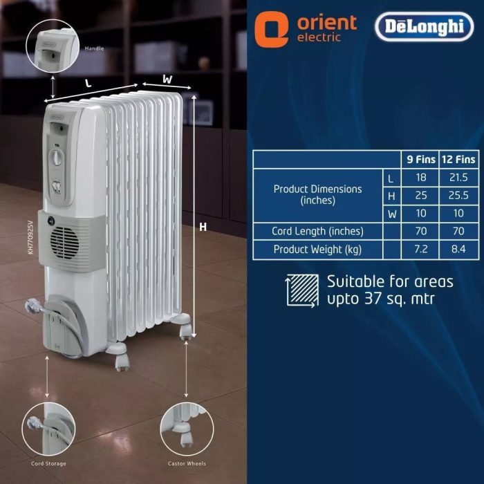 DELONGHI 12 Fin Oil Filled Radiator Room Heater with Fan (White)
