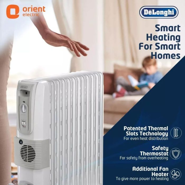 DELONGHI 12 Fin Oil Filled Radiator Room Heater with Fan (White)