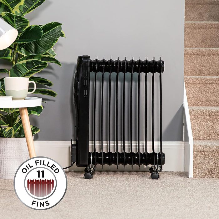 Russell Hobbs 2500W/2.5KW Oil Filled Radiator, 11 Fin Portable Electric Heater
