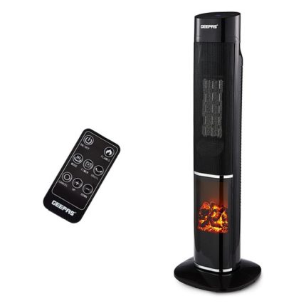 Geepas Oscillating Digital Tower PTC Energy Efficient Heater With 2 Heat Settings | Low Running Cost Ceramic Heater with Fireplace, LED Display, 24 Hour Timer, Remote Control, Safety tip-over Switch